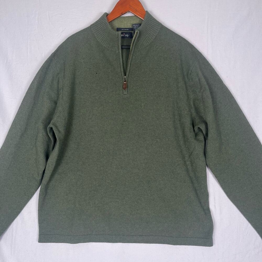 Allen Solly 100% Cashmere 1/4 Zip Sweater Mens XL Dark Green Quiet Luxury Fall